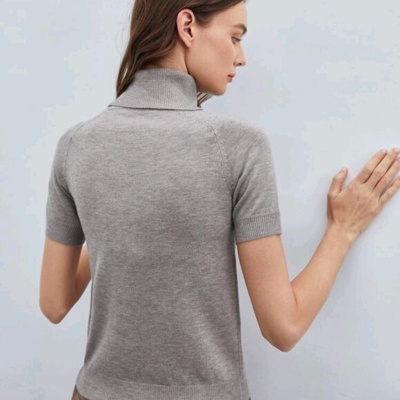 MOTF Shein Knot Top Turtle Neck Shot Sleeve Wool Blend Size Small - Picture 2 of 6